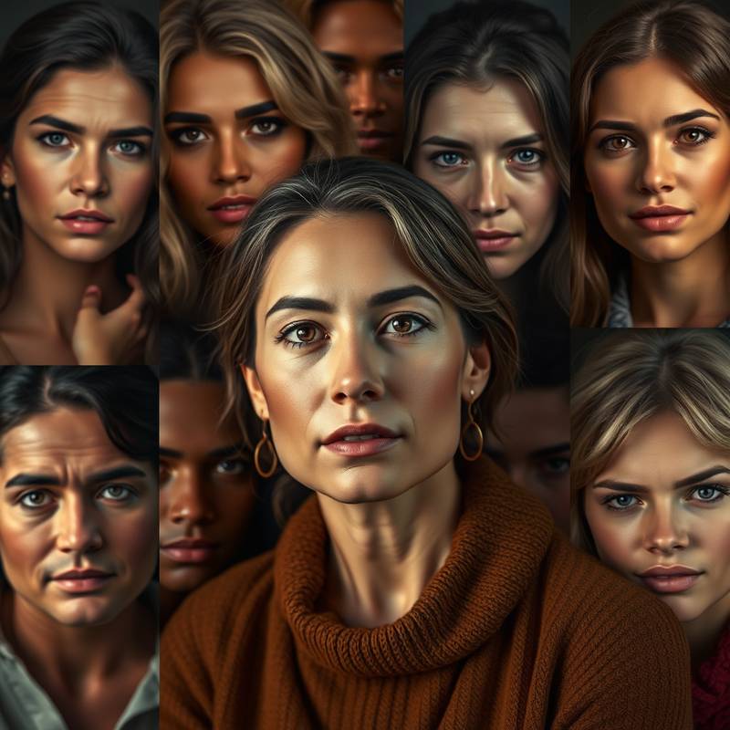 A collection of diverse portraits displayed on a wall