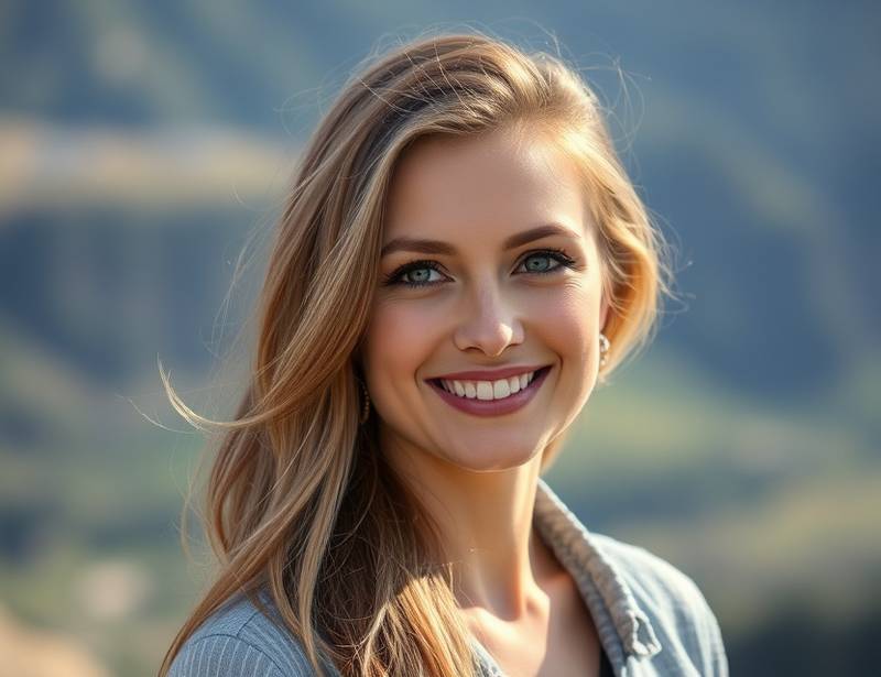 Portrait of Anya Petrova, a renowned landscape photographer, smiling confidently.